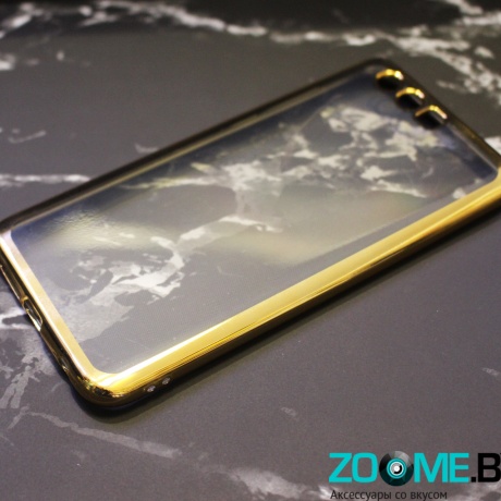 Чехол для Huawei Honor 9 силиконовый Hallsen прозрачный с золотыми краями фото