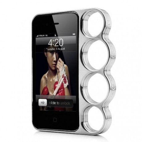 Чехол для iPhone 4/4S в виде кастета Bang Case пластик серебристый фото
