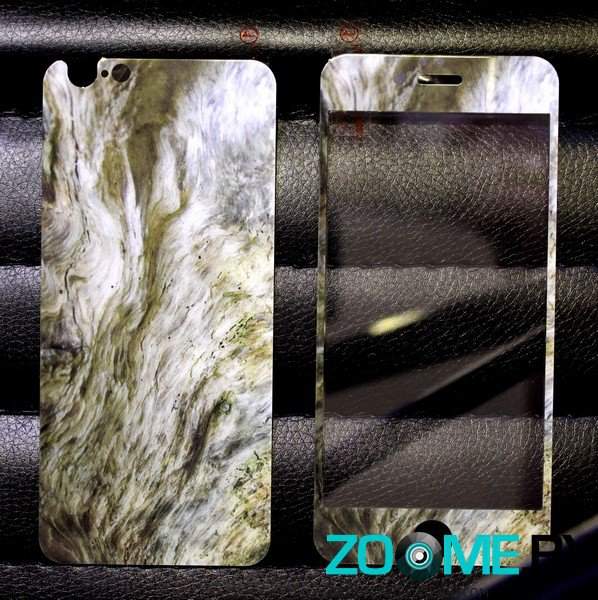 Стеклянная защитная пленка для iPhone 6/6S цветной мрамор (перед+зад)