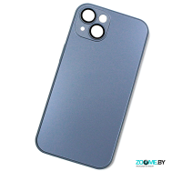 Стеклянный чехол для iPhone 14 с защитой камеры голубой
