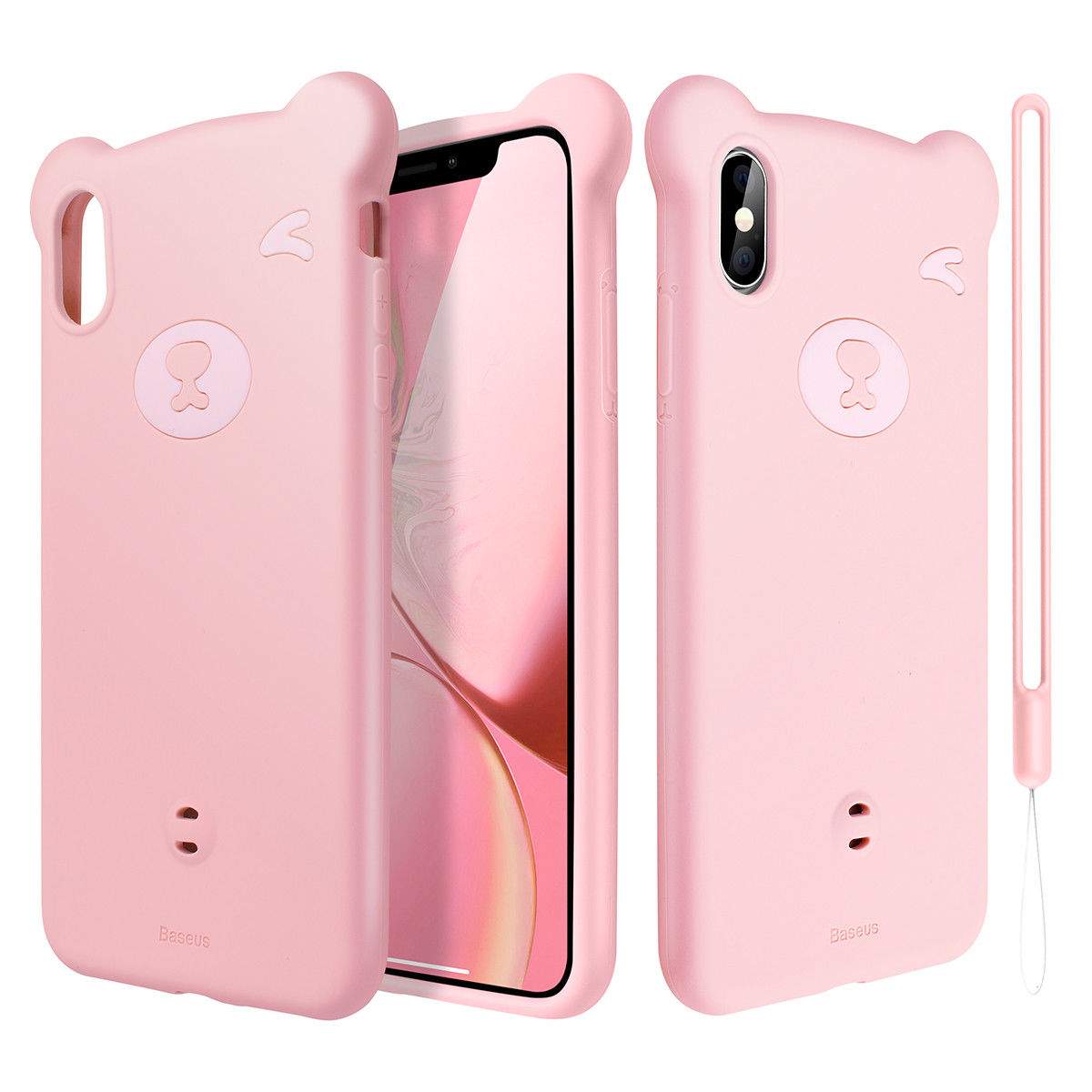 Чехол для iPhone XS Max Baseus Bear Silicone Case Pink