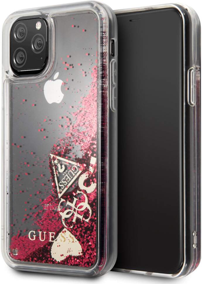 Чехол для iPhone 11 Pro Guess Liquid glitter hard hearts Raspberry (GUHCN58GLHFLRA)