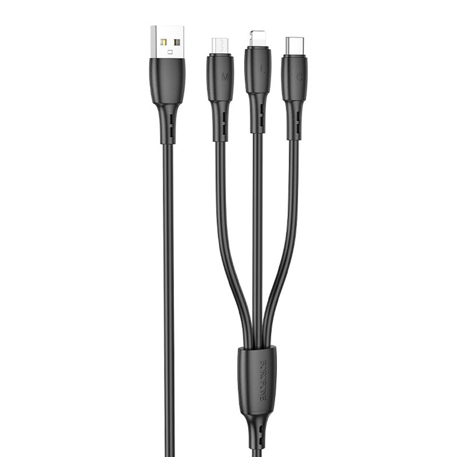 Кабель Borofone 3-в-1 Lightning- Micro-USB - Type-C BX71 (зарядный провод) 1м, черный
