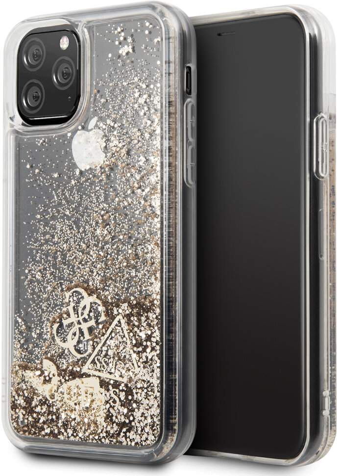 Чехол для iPhone 11 Pro Guess Liquid glitter hard hearts Gold (GUHCN58GLHFLGO)